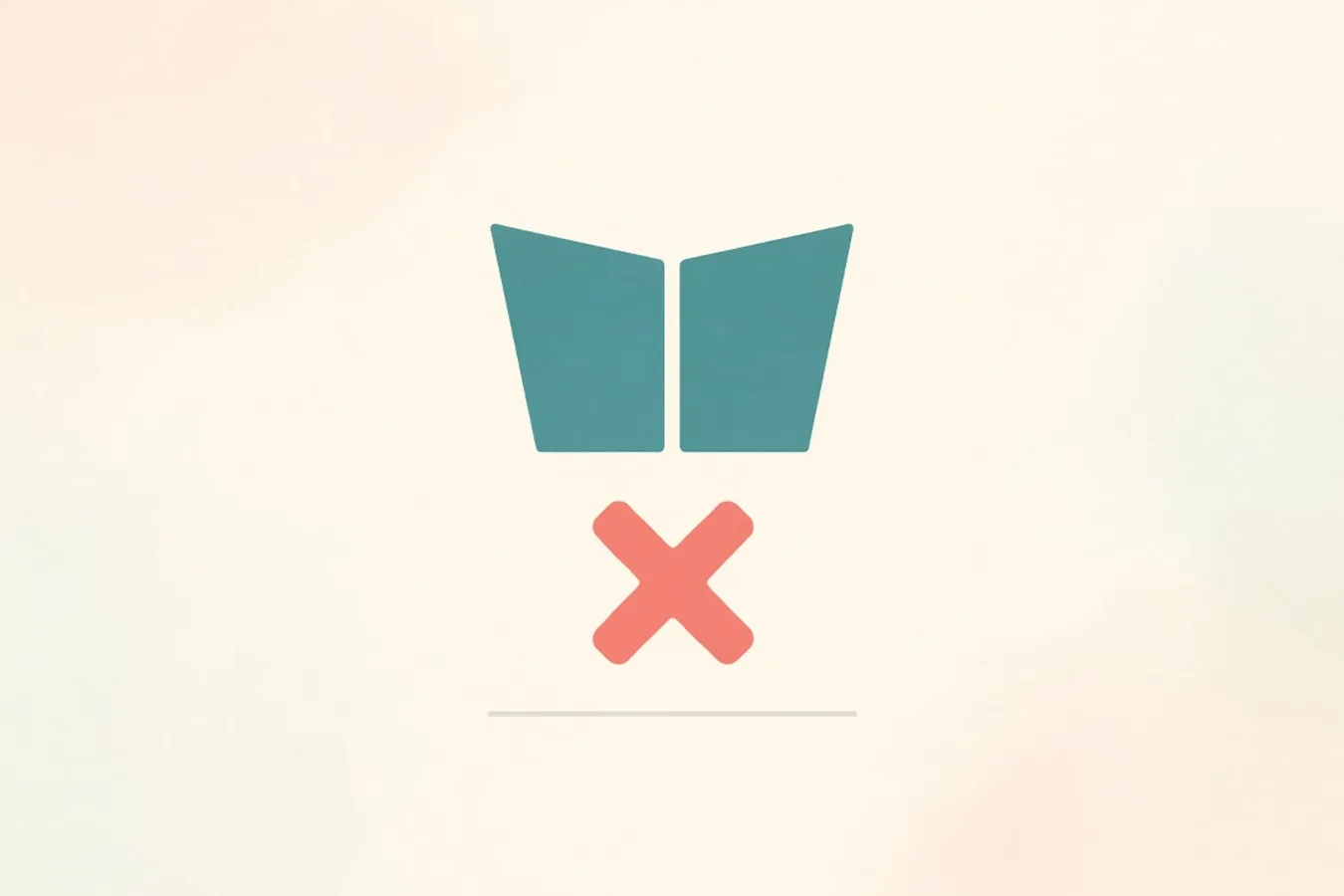 Light abstract: teal open-book shape with a coral X over a blank citation line.